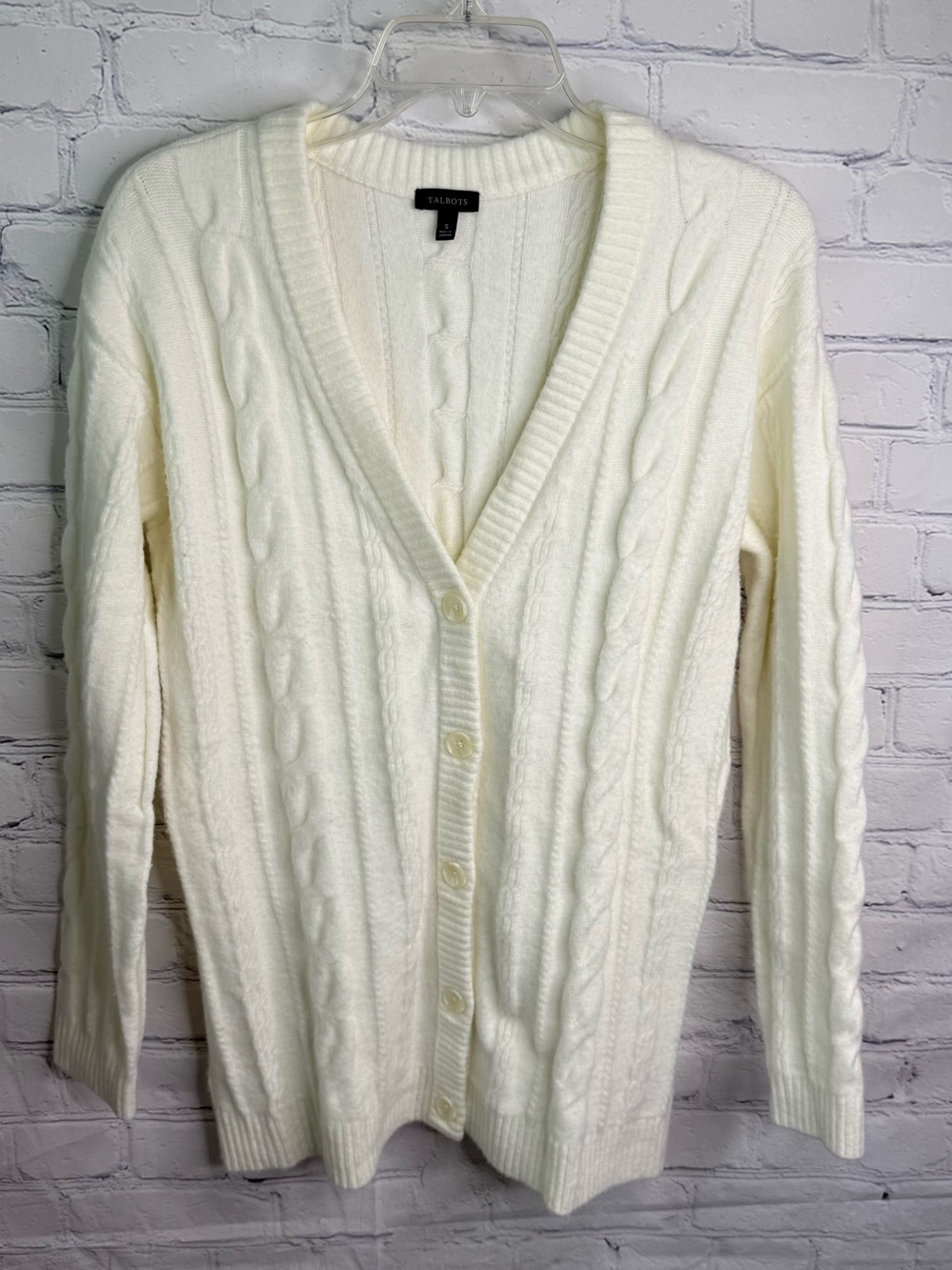 TALBOTS Ivory Cable Knit Chunky Cardigan Sweater Small